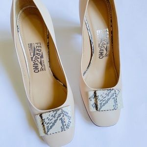 Ferregamo pumps with python bow
